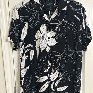 Denim & Flower Black and White Casual Button Down Shirt